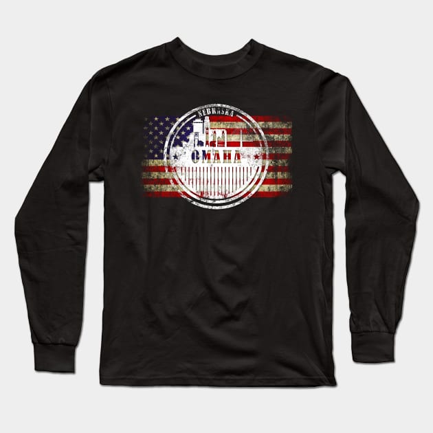 US flag with silhouette Omaha City Long Sleeve T-Shirt by DimDom